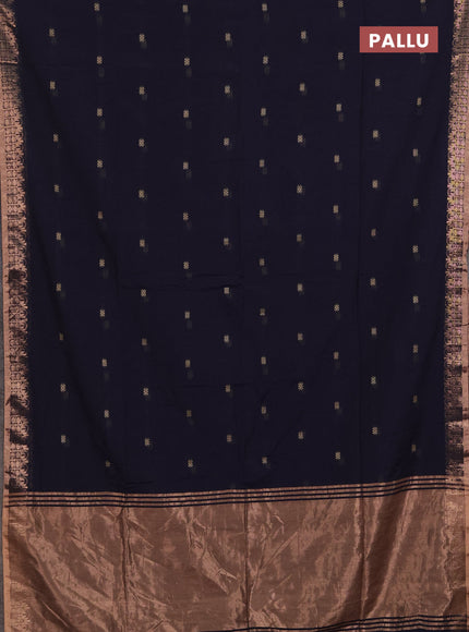 Bengal soft cotton saree navy blue with allover thread woven buttas and temple design zari woven border