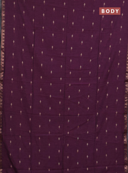 Bengal soft cotton saree onion pink with allover thread woven buttas and copper zari wove border