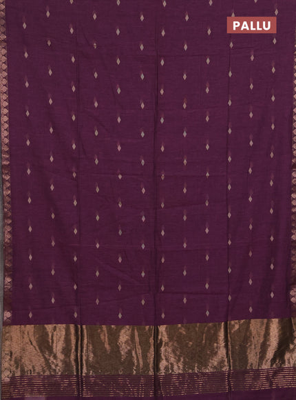 Bengal soft cotton saree onion pink with allover thread woven buttas and copper zari wove border