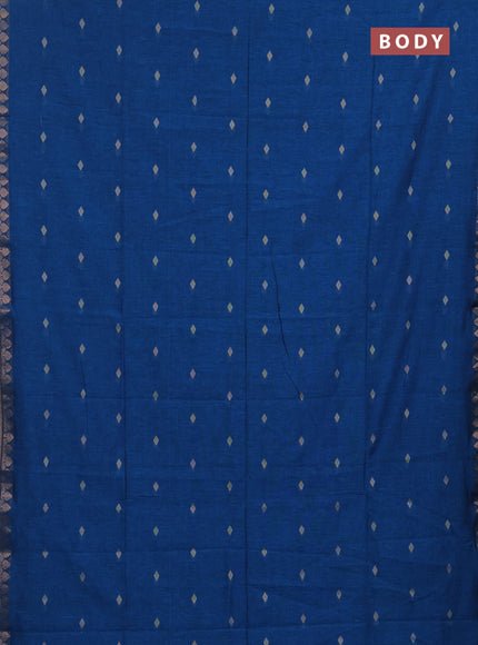 Bengal soft cotton saree cs blue with allover thread woven buttas and copper zari wove border