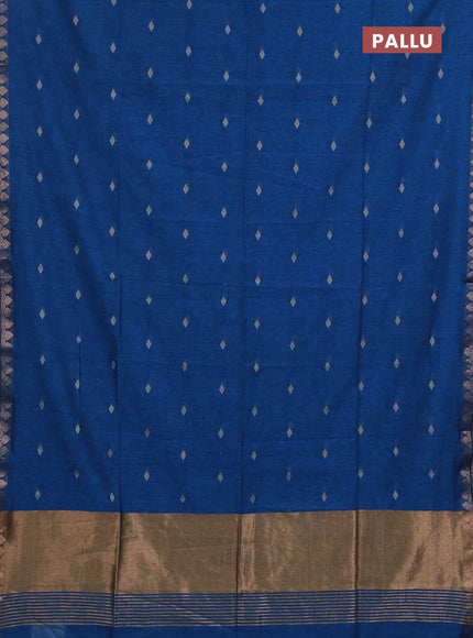 Bengal soft cotton saree cs blue with allover thread woven buttas and copper zari wove border