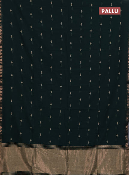 Bengal soft cotton saree bottel green with allover thread woven buttas and copper zari wove border