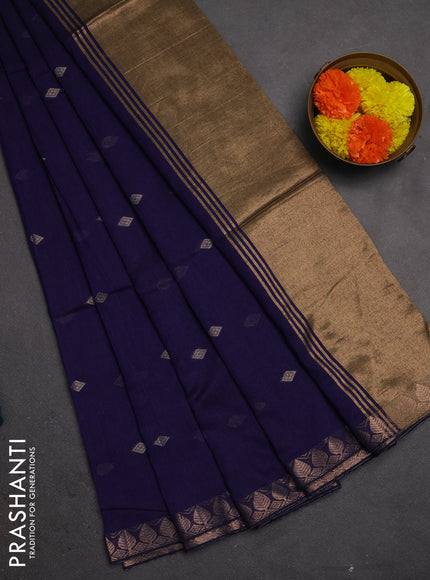 Bengal soft cotton saree violet with allover thread woven buttas and copper zari wove border