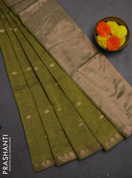 Bengal soft cotton saree light green with allover thread woven buttas and copper zari wove border