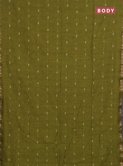 Bengal soft cotton saree light green with allover thread woven buttas and copper zari wove border