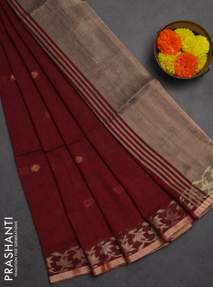 Bengal soft cotton saree maroon with allover thread woven buttas and zari woven border