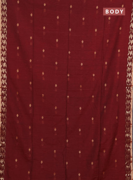 Bengal soft cotton saree maroon with allover thread woven buttas and zari woven border