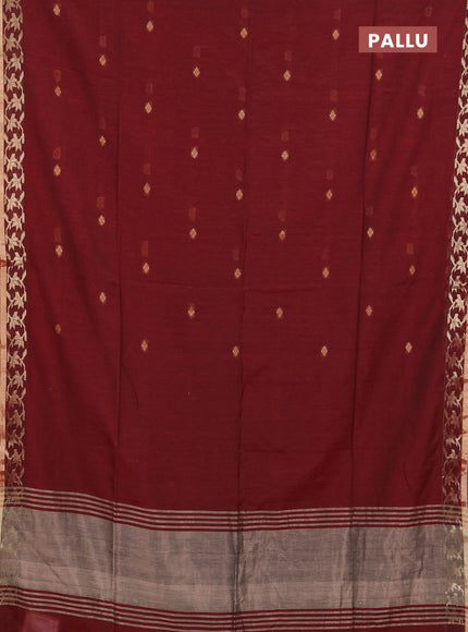 Bengal soft cotton saree maroon with allover thread woven buttas and zari woven border