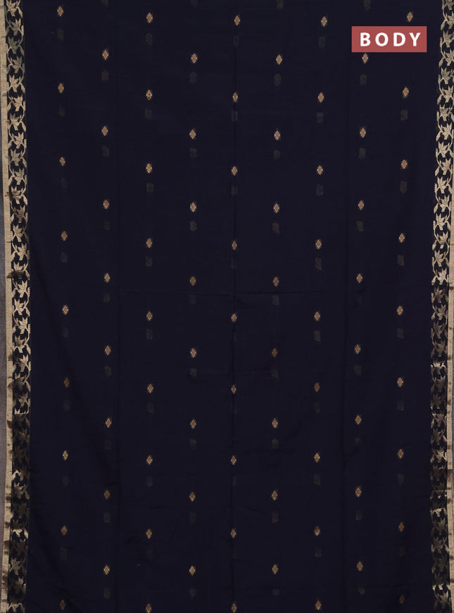 Bengal soft cotton saree navy blue with allover thread woven buttas and zari woven border