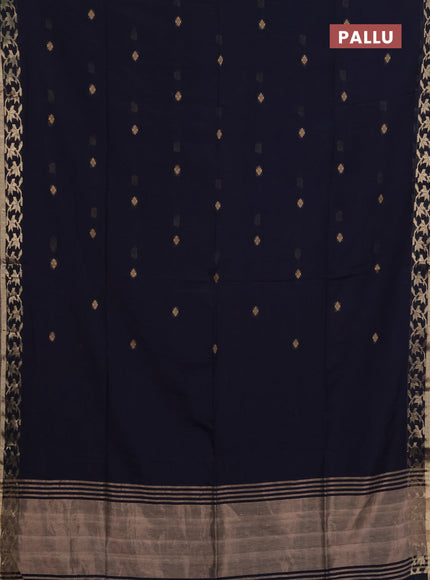 Bengal soft cotton saree navy blue with allover thread woven buttas and zari woven border