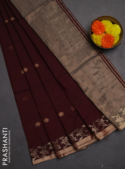 Bengal soft cotton saree deep maroon with allover thread woven buttas and zari woven border