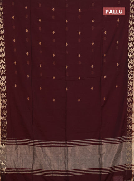Bengal soft cotton saree deep maroon with allover thread woven buttas and zari woven border