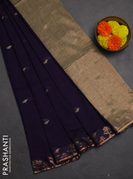 Bengal soft cotton saree violet with allover thread woven buttas and copper zari woven border