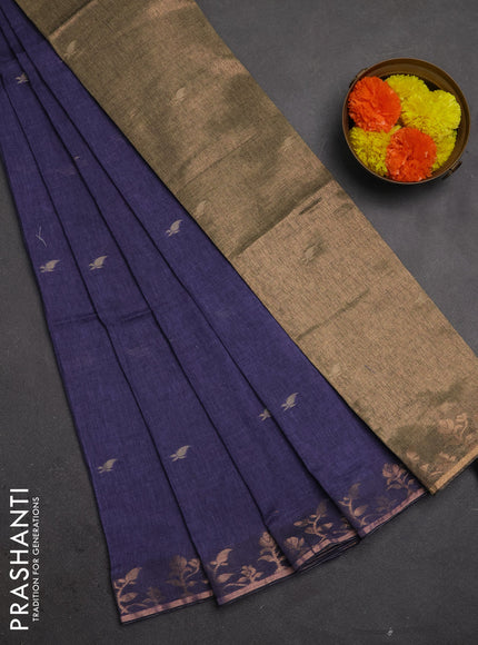 Bengal soft cotton saree pastel violet with allover thread woven buttas and copper zari woven border