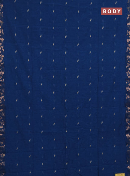 Bengal soft cotton saree cs blue with allover thread woven buttas and copper zari woven border