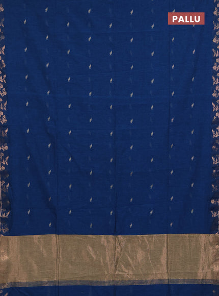 Bengal soft cotton saree cs blue with allover thread woven buttas and copper zari woven border