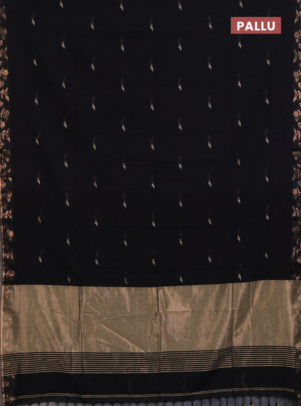 Bengal soft cotton saree black with allover thread woven buttas and copper zari woven border
