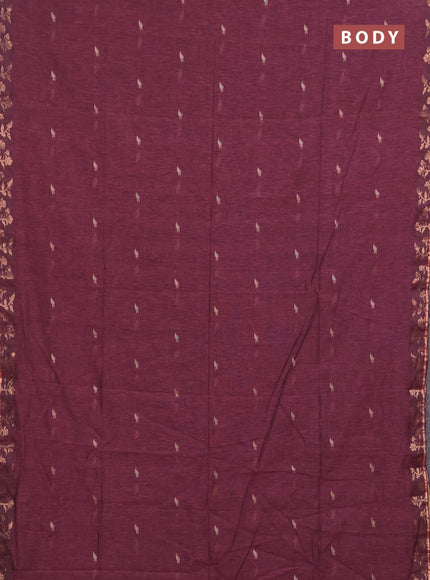 Bengal soft cotton saree mauve pink with allover thread woven buttas and copper zari woven border