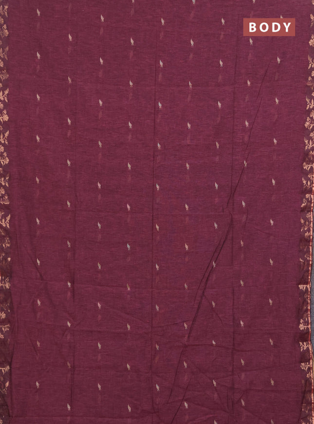 Bengal soft cotton saree mauve pink with allover thread woven buttas and copper zari woven border