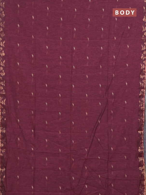 Bengal soft cotton saree mauve pink with allover thread woven buttas and copper zari woven border