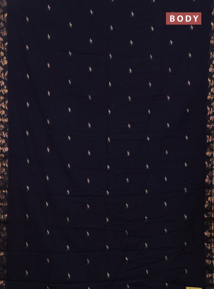 Bengal soft cotton saree navy blue with allover thread woven buttas and copper zari woven border