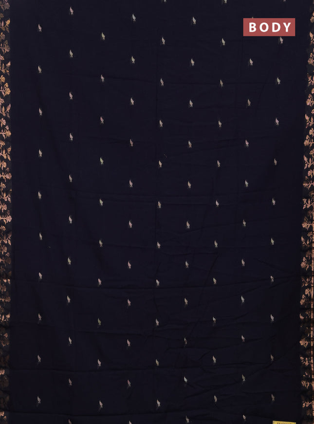 Bengal soft cotton saree navy blue with allover thread woven buttas and copper zari woven border