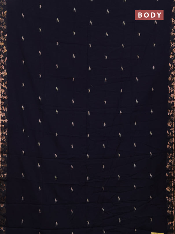 Bengal soft cotton saree navy blue with allover thread woven buttas and copper zari woven border