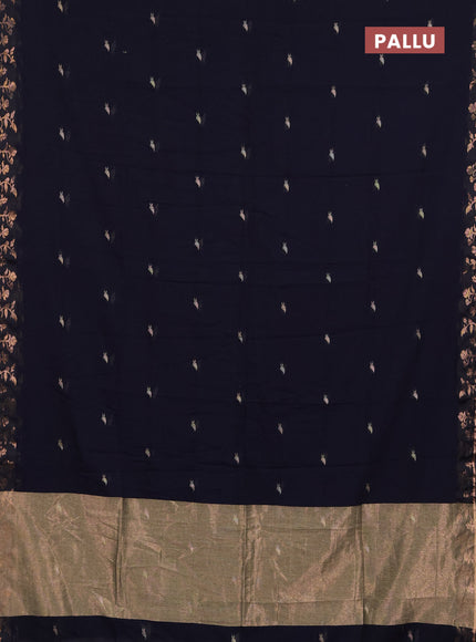 Bengal soft cotton saree navy blue with allover thread woven buttas and copper zari woven border