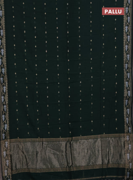 Bengal soft cotton saree bottle green with allover thread woven buttas and thread woven border