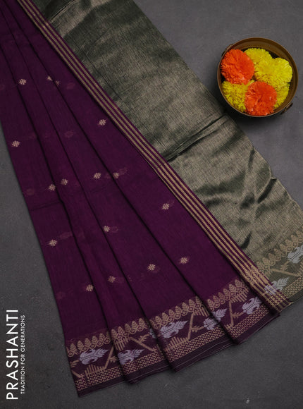 Bengal soft cotton saree purple with allover thread woven buttas and thread woven border