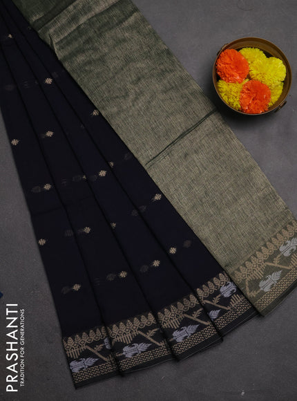 Bengal soft cotton saree navy blue with allover thread woven buttas and thread woven border