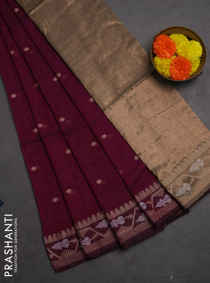Bengal soft cotton saree magenta pink with allover thread woven buttas and thread woven border