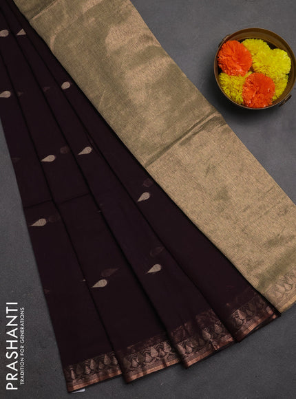 Bengal soft cotton saree deep wine with allover thread woven buttas and copper zari woven border