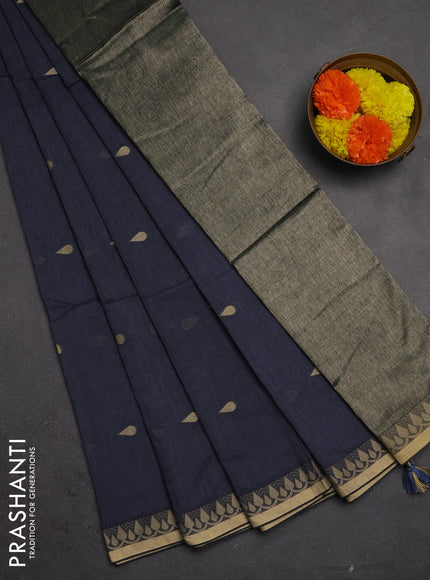 Bengal soft cotton saree grey with allover thread woven buttas and thread woven border