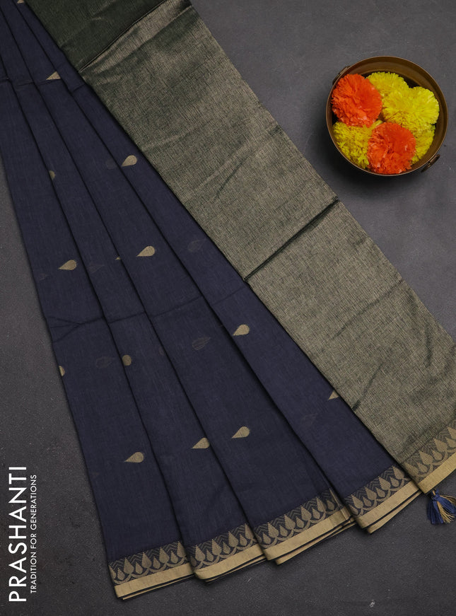Bengal soft cotton saree grey with allover thread woven buttas and thread woven border