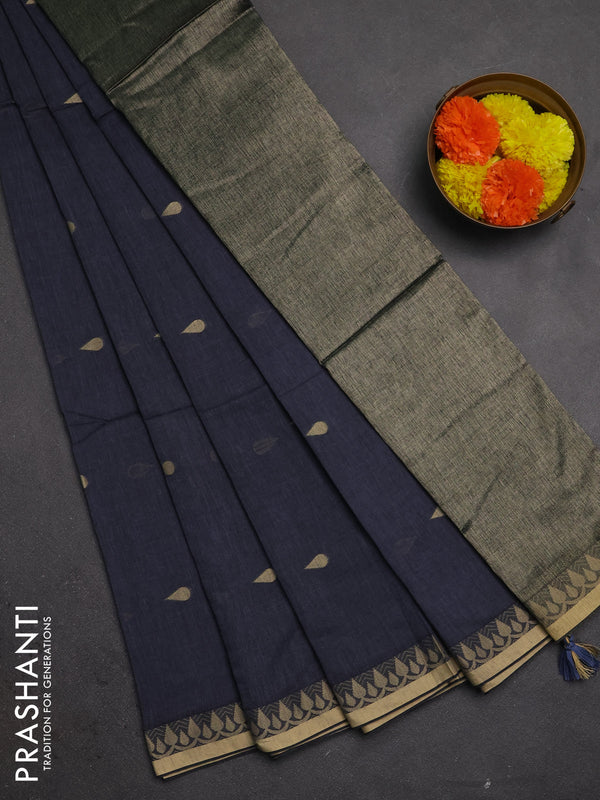 Bengal soft cotton saree grey with allover thread woven buttas and thread woven border