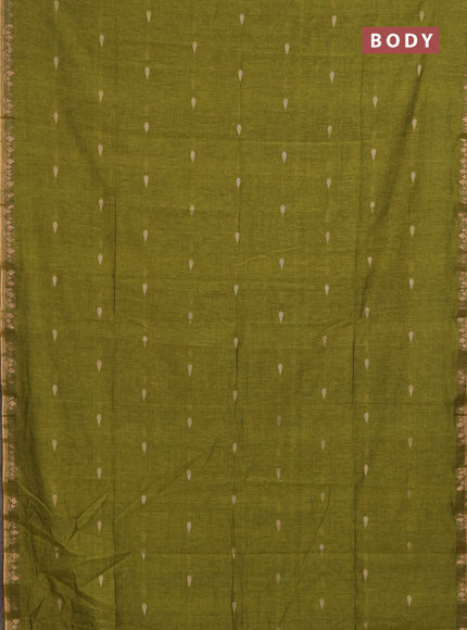 Bengal soft cotton saree light green with allover thread woven buttas and copper zari woven border