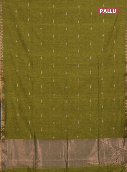 Bengal soft cotton saree light green with allover thread woven buttas and copper zari woven border