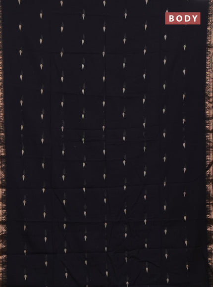 Bengal soft cotton saree black with allover thread woven buttas and copper zari woven border