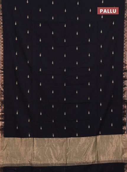 Bengal soft cotton saree black with allover thread woven buttas and copper zari woven border