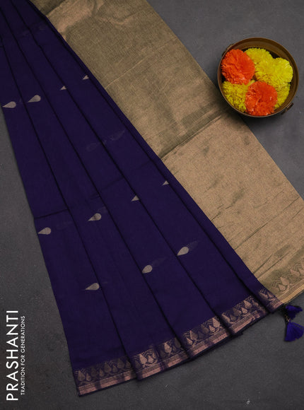 Bengal soft cotton saree violet with allover thread woven buttas and zari woven border