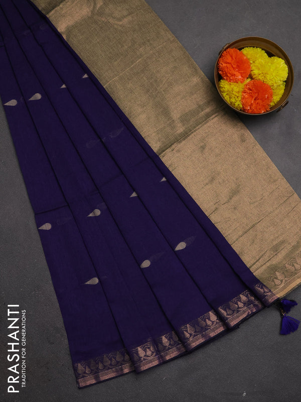 Bengal soft cotton saree violet with allover thread woven buttas and zari woven border