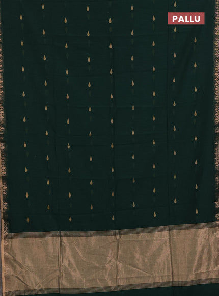 Bengal soft cotton saree bottel green with allover thread woven buttas and zari woven border
