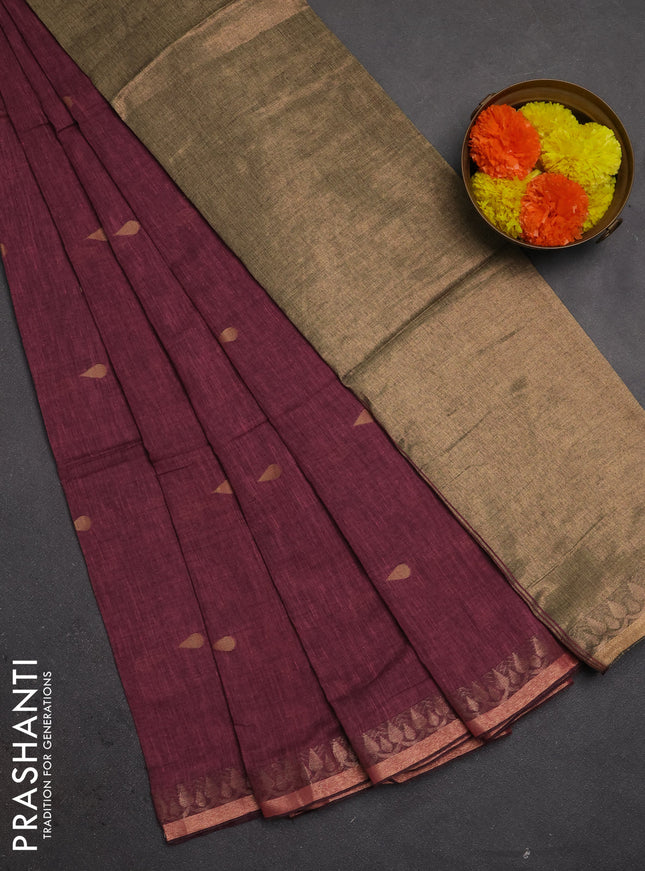 Bengal soft cotton saree mauve pink with allover thread woven buttas and zari woven border