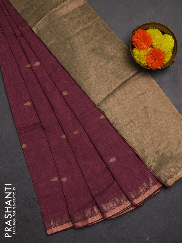 Bengal soft cotton saree mauve pink with allover thread woven buttas and zari woven border