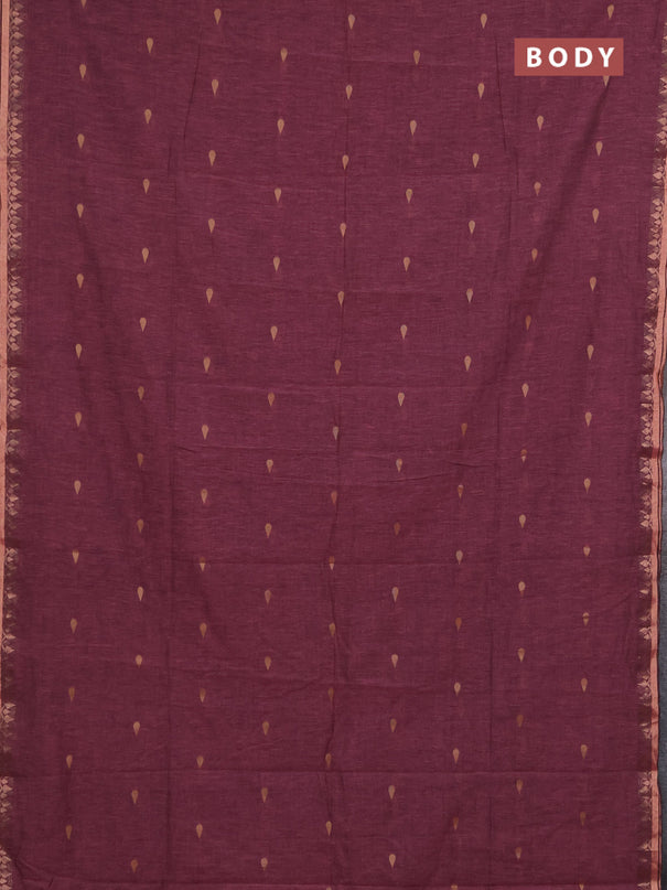 Bengal soft cotton saree mauve pink with allover thread woven buttas and zari woven border