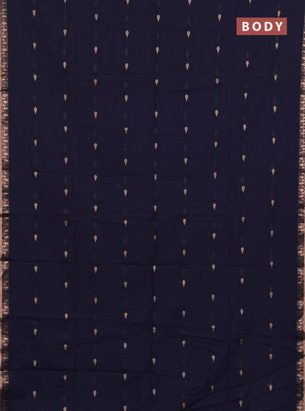 Bengal soft cotton saree navy blue with allover thread woven buttas and zari woven border
