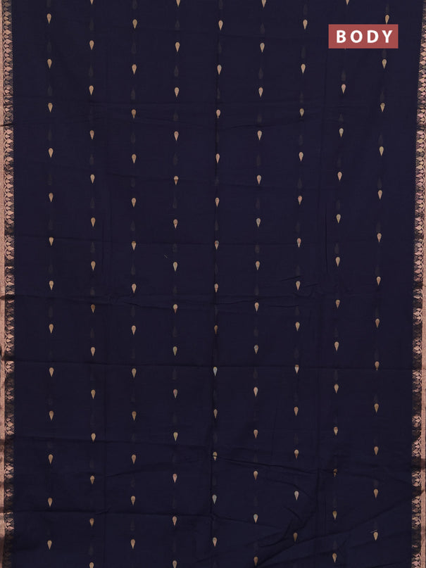 Bengal soft cotton saree navy blue with allover thread woven buttas and zari woven border