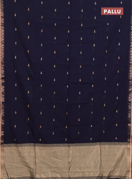 Bengal soft cotton saree navy blue with allover thread woven buttas and zari woven border