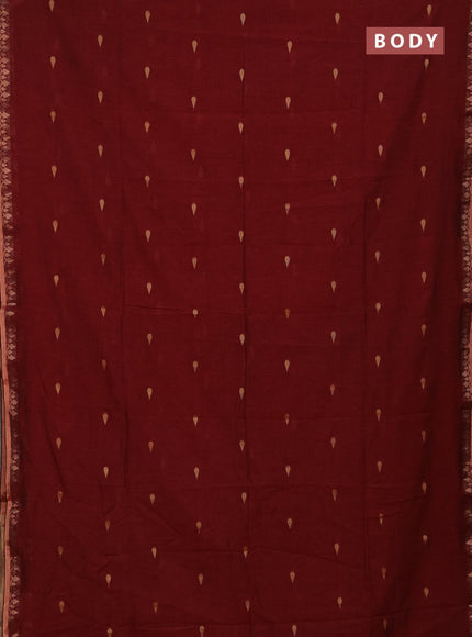 Bengal soft cotton saree maroon with allover thread woven buttas and zari woven border